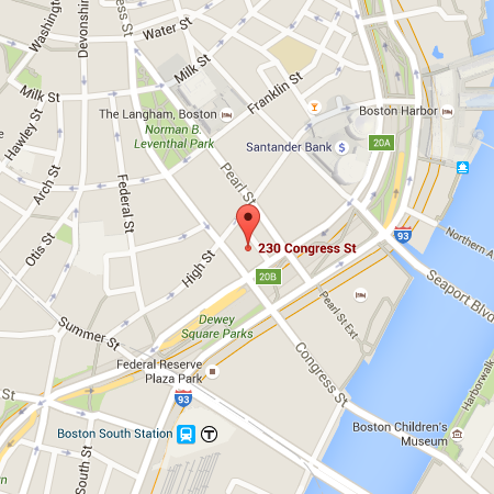 A map highlighting DPC's Boston office